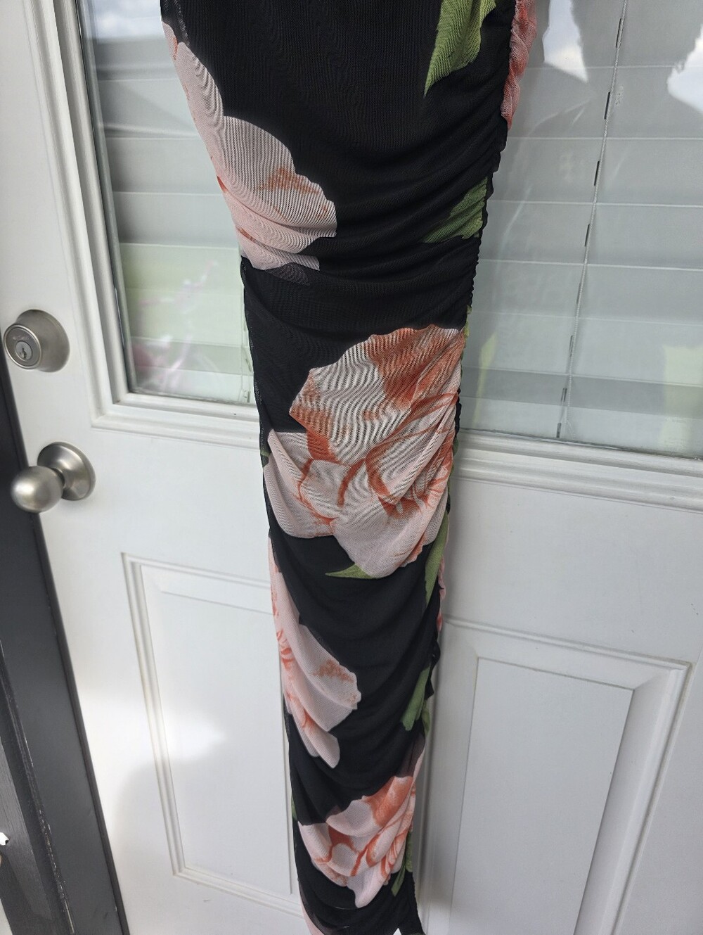 B Darlin Black Off-Shoulder Midi Dress with Pink Floral Print - Picture 5 of 10